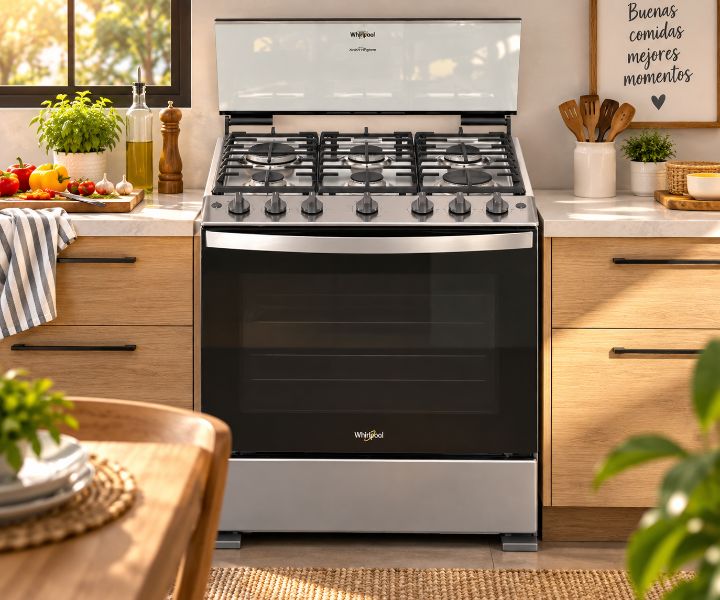 Estufa Whirlpool de seis quemadores en cocina